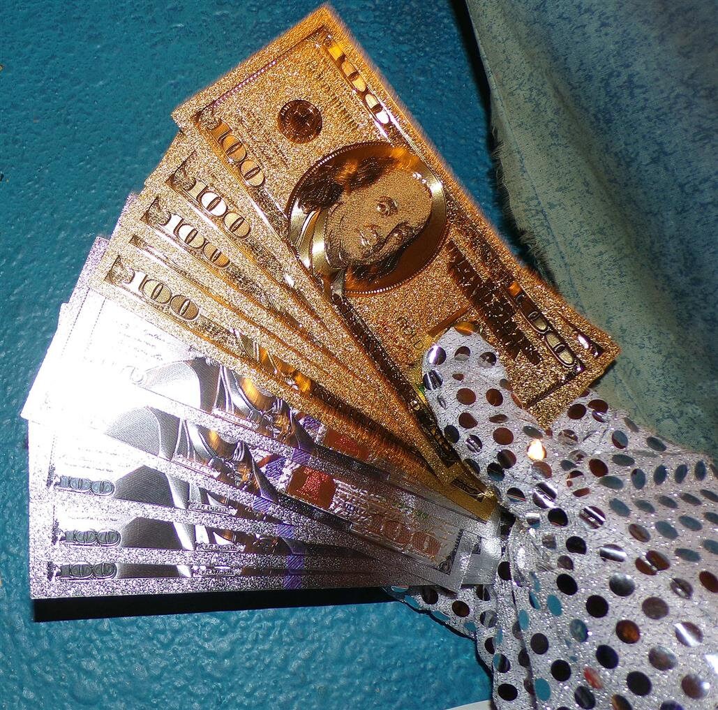 TEN100 GOLD SILVER FOIL One Hundred Dollar Bills