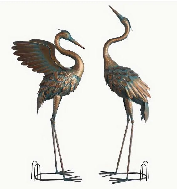 Set Of 2 Metal Crane Sculptures