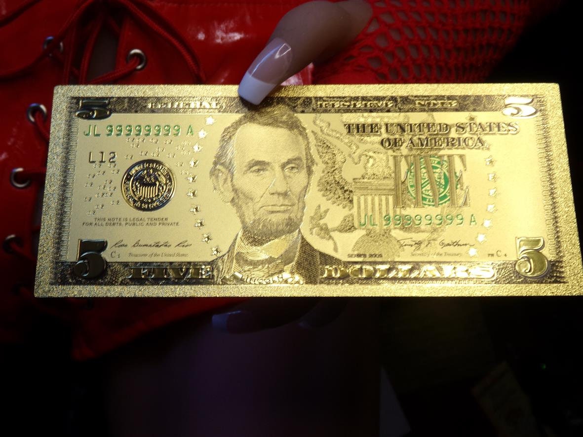 THE POWER OF 5 gold foil 5 dollar bill
