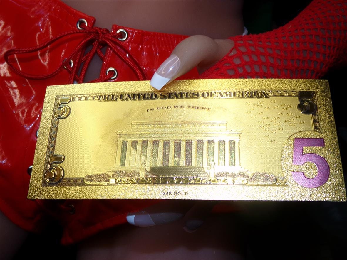 THE POWER OF 5 gold foil 5 dollar bill