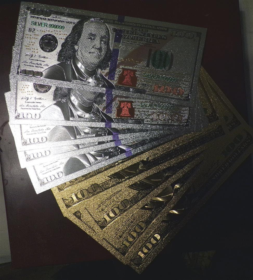 TEN100 GOLD SILVER FOIL One Hundred Dollar Bills