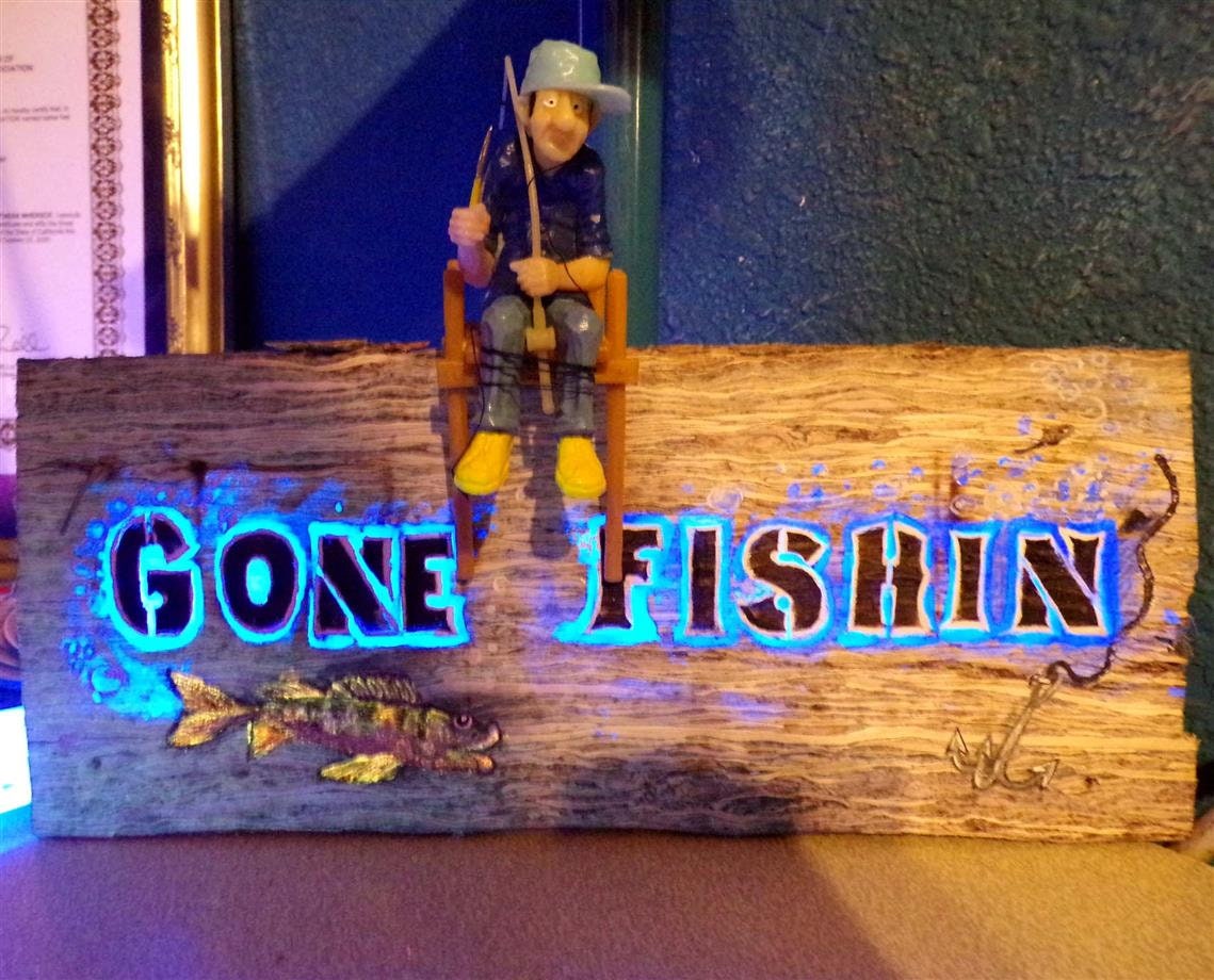 Gone Fishin Hemp Wood Sign