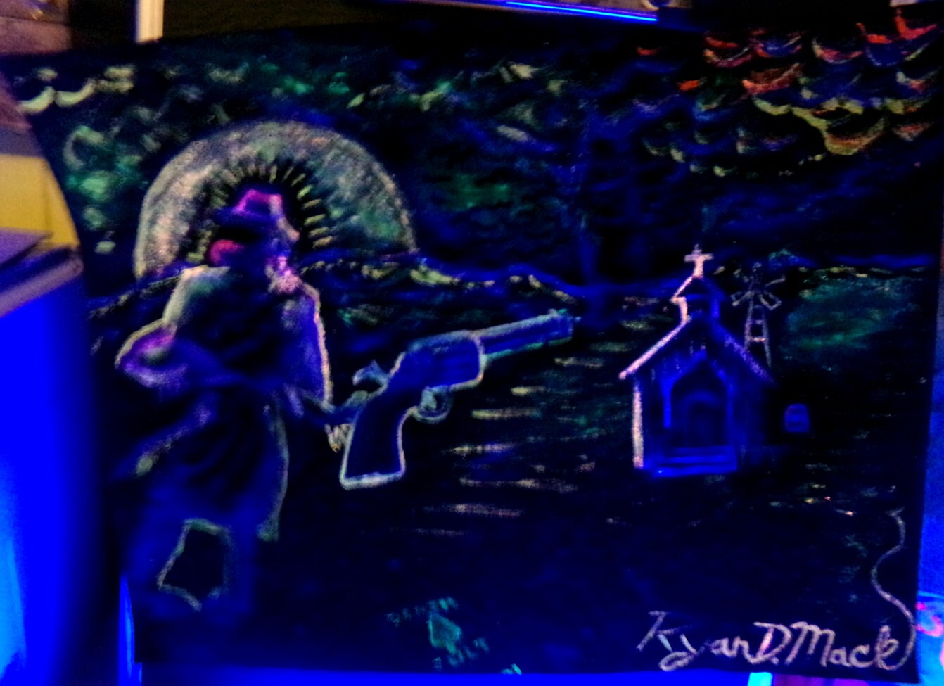Velvet Black Light Painting 'Old Rusty's Magic Colt.'