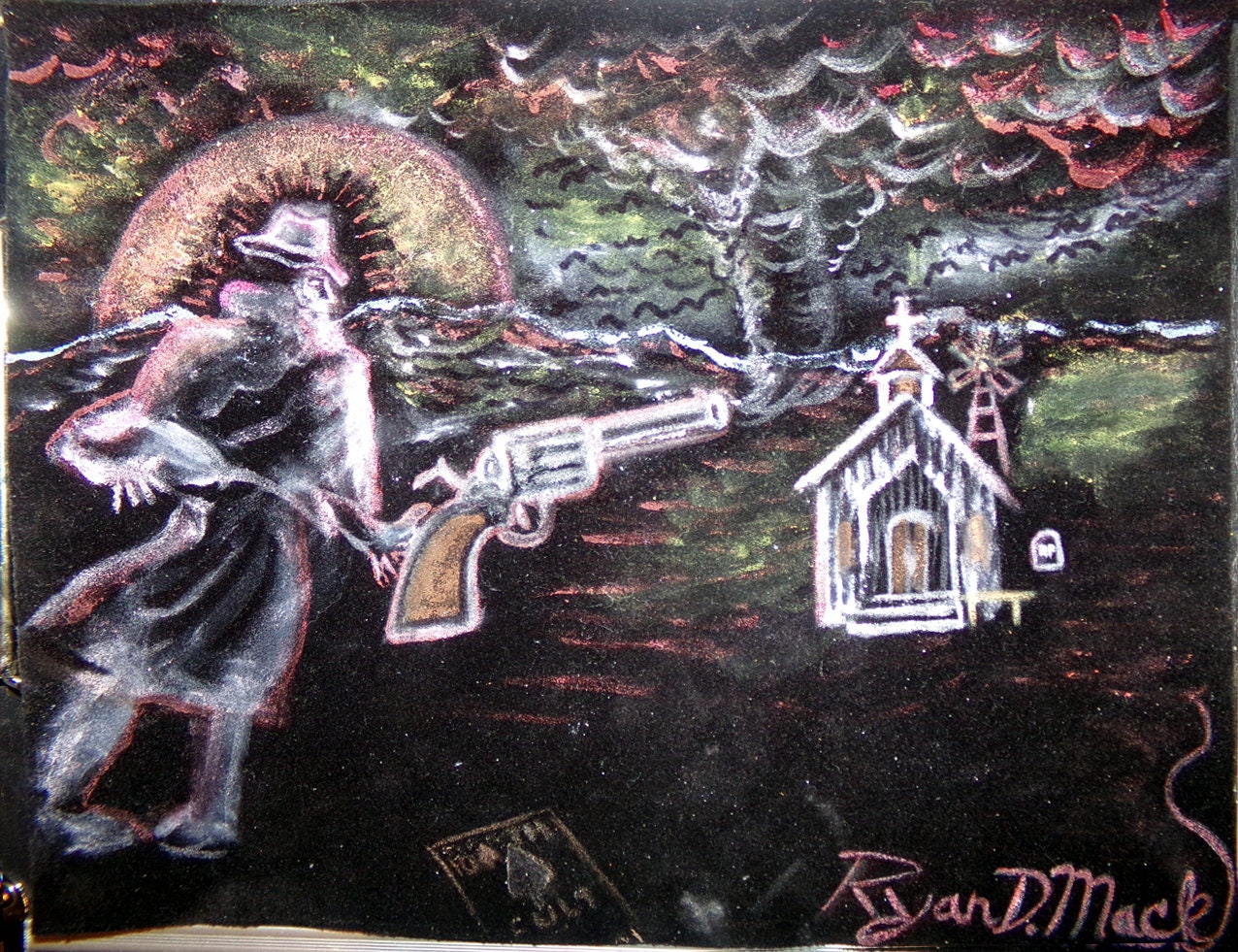 Velvet Black Light Painting 'Old Rusty's Magic Colt.'