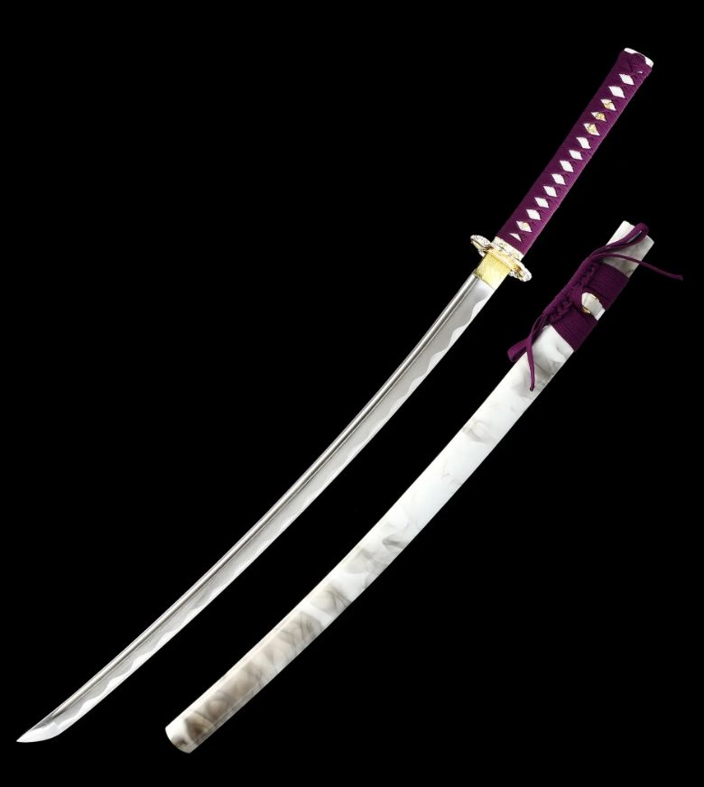 Handmade Japanese Samurai Sword 1060 Carbon Steel With Purple Handle