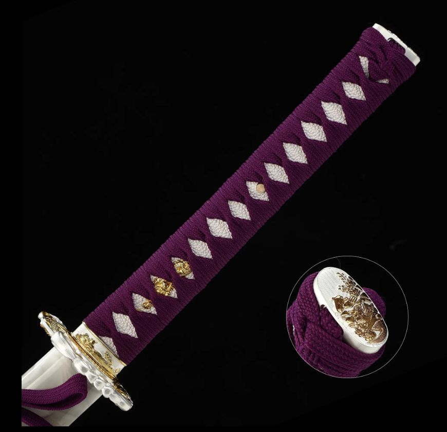 Handmade Japanese Samurai Sword 1060 Carbon Steel With Purple Handle