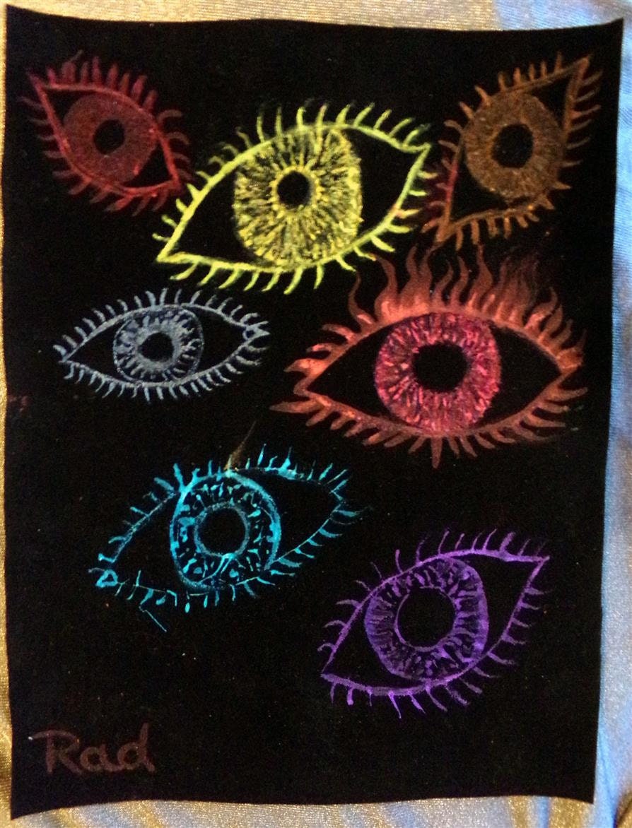 Art Original Black Velvet EYES of GOD