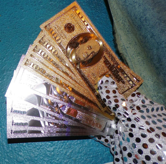 TEN100 GOLD SILVER FOIL One Hundred Dollar Bills