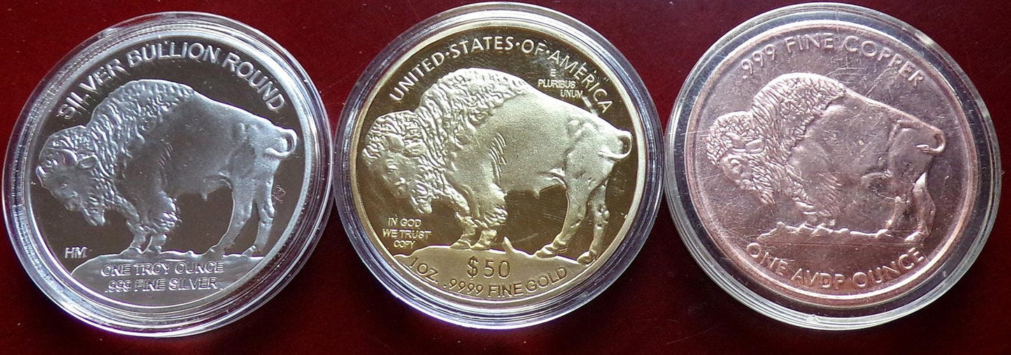 3 Indians (silver, gold, copper)