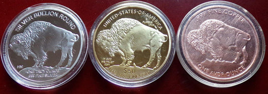 3 Indians (silver, gold, copper)