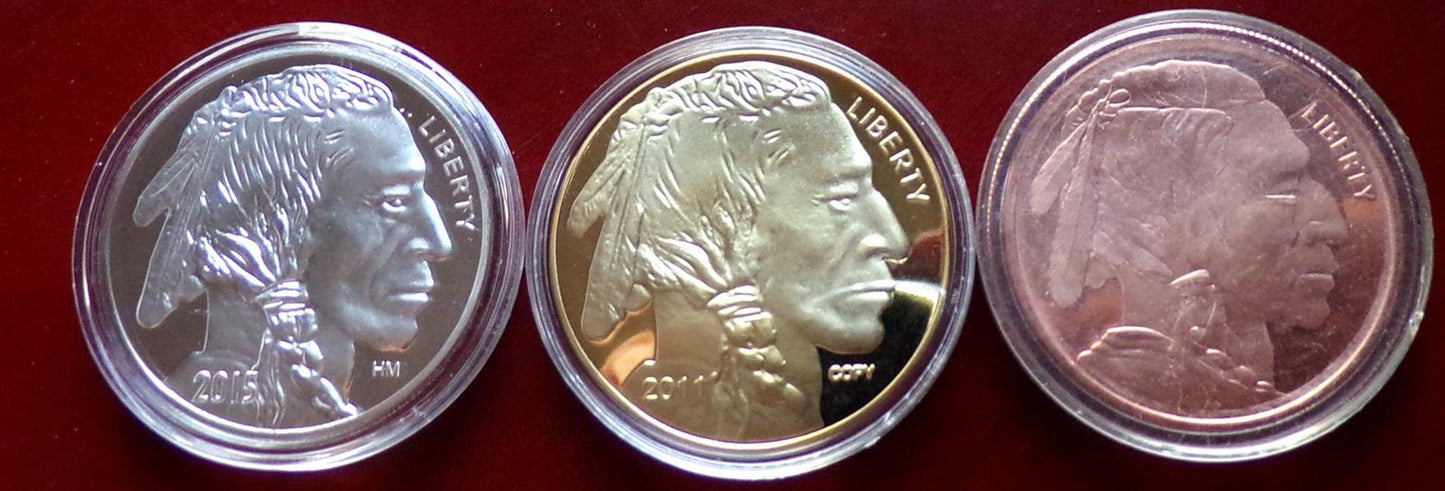 3 Indians (silver, gold, copper)