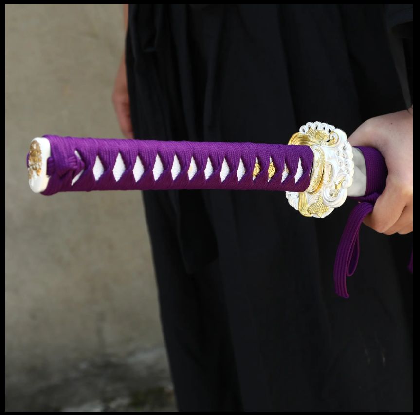 Handmade Japanese Samurai Sword 1060 Carbon Steel With Purple Handle