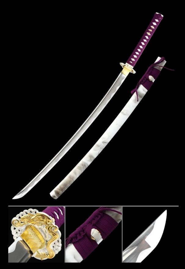 Handmade Japanese Samurai Sword 1060 Carbon Steel With Purple Handle