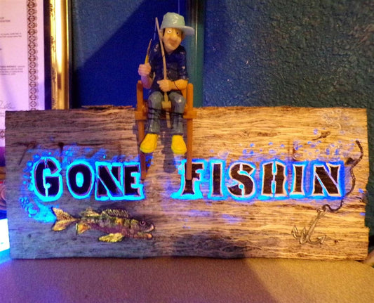 Gone Fishin Hemp Wood Sign